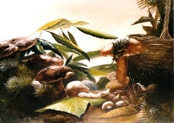 Prodotti del bosco, dipinto di Celestina Fortuna