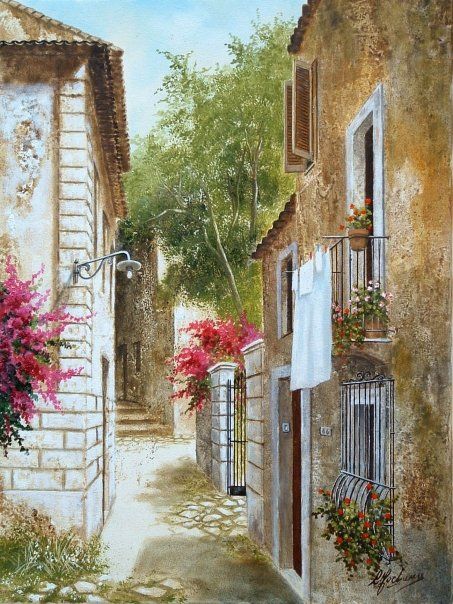 Scorcio Vecchia Vibo, dipinto di Celestina Fortuna