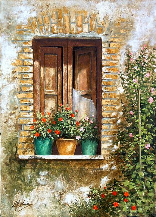 Fiori sulla finestra, dipinto di Celestina Fortuna