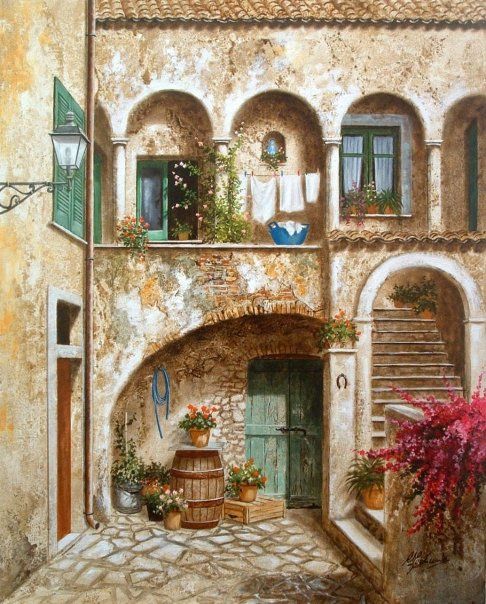 Antico Cortile Toscano, dipinto di Celestina Fortuna