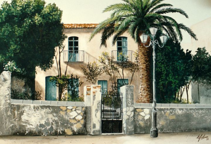 Villa con le palme, dipinto di Celestina Fortuna